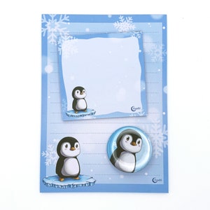 Pinguïn cadeauset | met notitieblok DIN A6, klein vierkant notitieblok & pinguïnknoop, kleine pinguïncadeaus