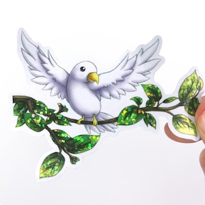 Vogel Sticker | süßer Glitzer Sticker (7,0 cm x 5,5 cm), kleiner Vogel auf Ast Aufkleber, Tier Sticker