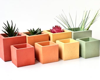 Concrete color plant pots | Color concrete planter | Concrete succulent pot | Cement square pot | Home concrete decor| Color cement pots