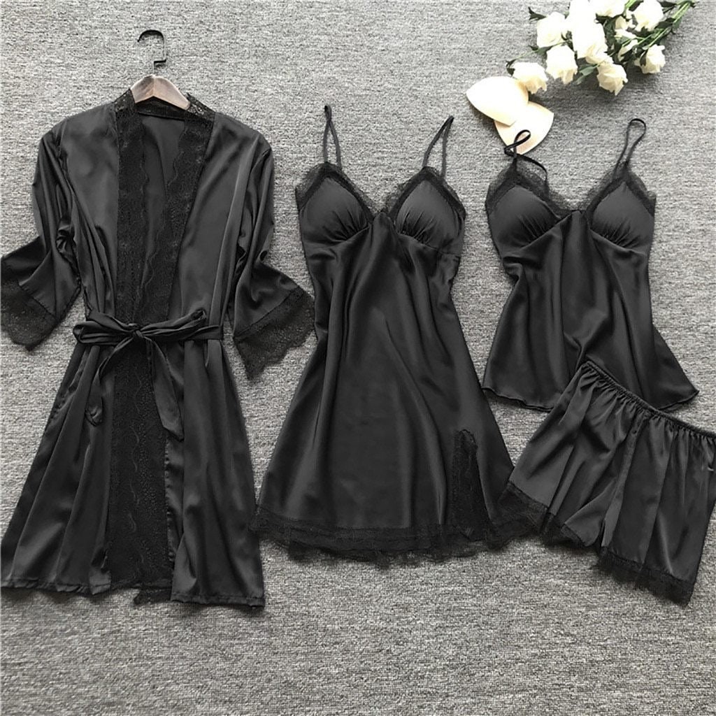 Silk Sleepwear Set for Women Pajama Sets Satin Dress Nightwear