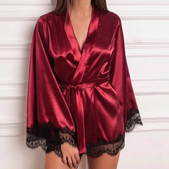 Womenm Satin Silk Laced Robe Franshionable -  Canada