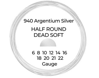 May include: A coil of 940 Argentium Silver half round dead soft wire. The wire is available in gauges 6, 8, 10, 12, 14, 16, 18, 20, 21, and 22.