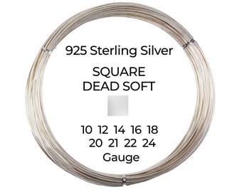925 Sterling Silver Wire  Square  Dead Soft  10 12 14 16 18 20 21 22 24 Gauge  1-10 ft  USA