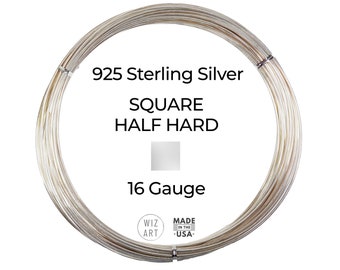 16 Gauge  Square  Half Hard  925  Sterling Silver Wire  1 - 10 ft  USA