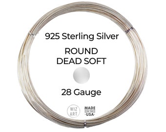 28 Gauge  Round  Dead Soft  925  Sterling Silver Wire  1 - 10 ft  USA