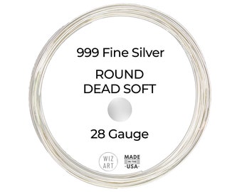 28 Gauge  999 Fine Silver Wire  Round  Dead Soft  1 - 10 ft  USA