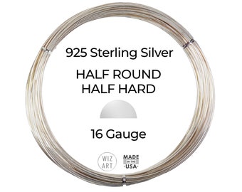 16 Gauge  Half Round  Half Hard  925  Sterling Silver Wire  1 - 10 ft  USA