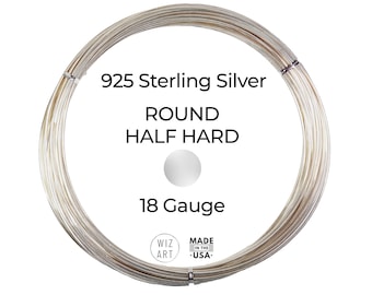 18 Gauge  Round  Half Hard  925  Sterling Silver Wire  1 - 10 ft  USA