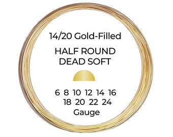 14/20 Yellow Gold-Filled Wire  Half Round  Dead Soft  6 8 10 12 14 16 18 20 22 24 Gauge  1-10 ft  USA