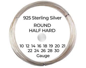 925 Sterling Silver Wire  Round  Half Hard  10 12 14 16 18 19 20 21 22 24 26 28 30 Gauge  1-10 ft  USA