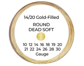 14/20 Yellow Gold-Filled Wire  Round  Dead Soft  10 12 14 16 18 19 20 21 22 24 26 28 30 Gauge  1-10 ft  USA