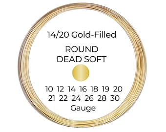 14/20 Yellow Gold-Filled Wire  Round  Dead Soft  10 12 14 16 18 19 20 21 22 24 26 28 30 Gauge  1-10 ft  USA