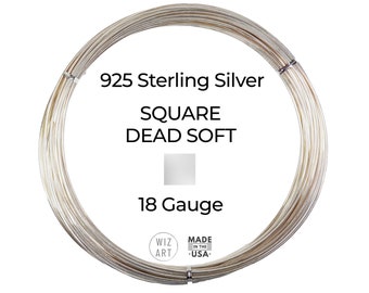18 Gauge  Square  Dead Soft  925  Sterling Silver Wire  1 - 10 ft  USA