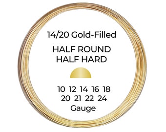 14/20 Yellow Gold-Filled Wire  Half Round  Half Hard  10 12 14 16 18 20 21 22 24 Gauge  1-10 ft  USA