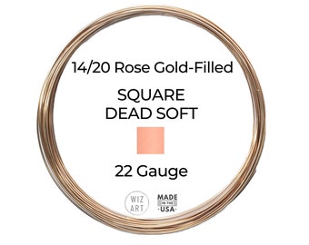 22 Gauge  Square  Dead Soft  14/20 Rose Gold-Filled Wire  1 - 10 FT  USA