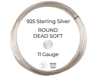 11 Gauge  Round  Dead Soft  925  Sterling Silver Wire  1 - 5 ft  USA