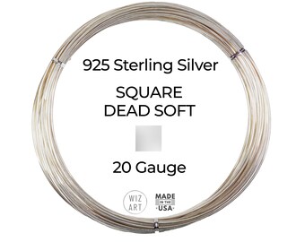 20 Gauge  Square  Dead Soft  925  Sterling Silver Wire  1 - 10 ft  USA
