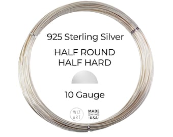 10 Gauge  Half Round  Half Hard  925  Sterling Silver Wire  1 - 5 ft  USA