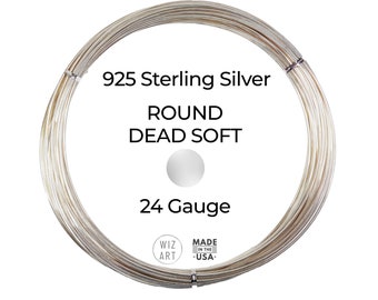 24 Gauge  Round  Dead Soft  925  Sterling Silver Wire  1 - 10 ft  USA
