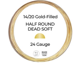24 Gauge  Half Round  Dead Soft  14/20 Yellow Gold-Filled Wire  1 - 10 ft  USA
