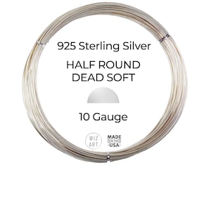 10 Gauge  Half Round  Dead Soft  925  Sterling Silver Wire  1 - 5 ft  USA