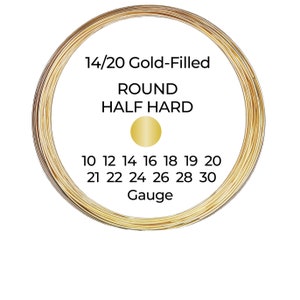 14/20 Yellow Gold-Filled Wire  Round  Half Hard  10 12 14 16 18 19 20 21 22 24 26 28 30 Gauge  1-10 ft  USA