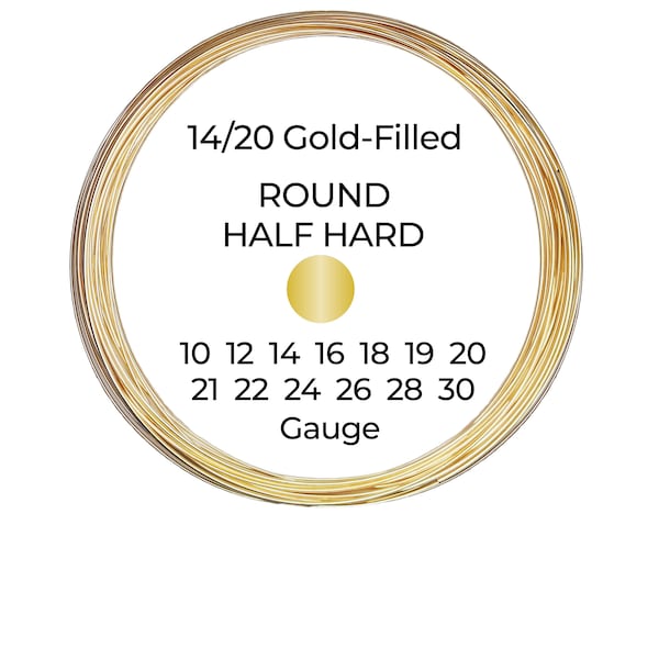 14/20 Yellow Gold-Filled Wire  Round  Half Hard  10 12 14 16 18 19 20 21 22 24 26 28 30 Gauge  1-10 ft  USA