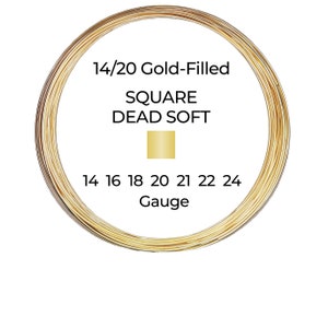 May include: A coil of 14/20 gold-filled square wire, dead soft. The wire is available in gauges 14, 16, 18, 20, 21, 22, and 24.