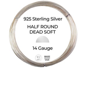 14 Gauge  Half Round  Dead Soft  925  Sterling Silver Wire  1 - 10 ft  USA
