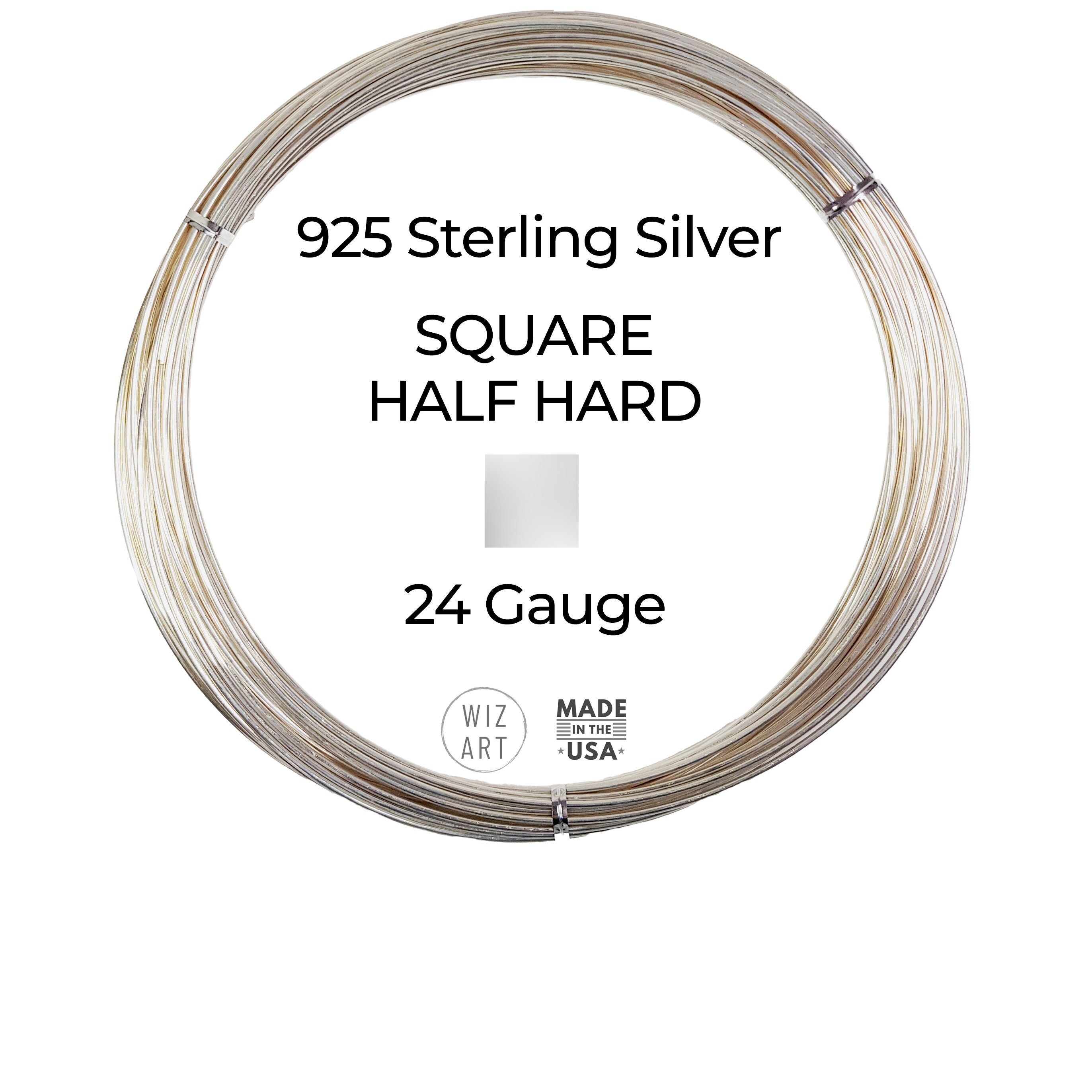 925 Sterling Silver Wire, Square, Half Hard, 16-24 Gauge, 1-10 ft, USA