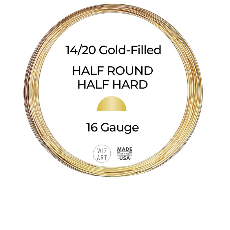 16 Gauge Half Round Half Hard 14/20 Yellow Gold-Filled Wire 1 10 ft USA image 1