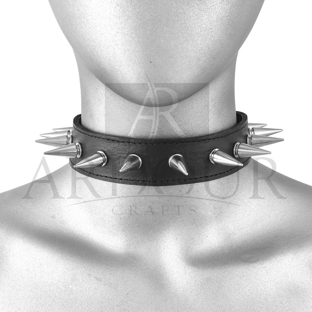 Real Leather Spiked Choker Collar Black Leather Choker With Etsy