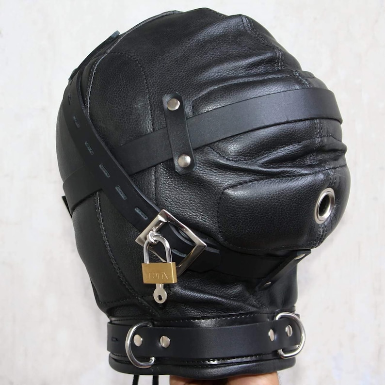 Genuine Cowhide Leather Mask Sensory Deprivation Hood Costume Reenactment Gear Padded & Lockable 