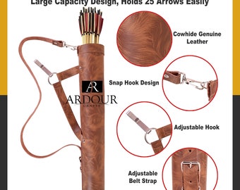 Genuine Brown Leather Arrow Quivers/Holder for Rare, Back and Side placing Traditional Handmade Quiver for Hunting & Archery Sports