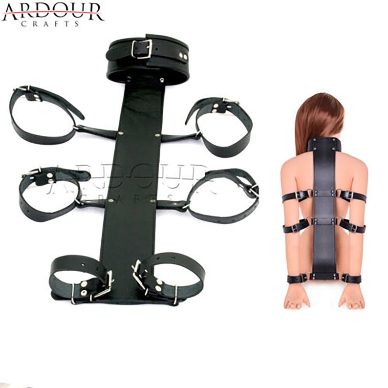 Real Cowhide Leather Neck to Wrist and Arms Restraints Cuffs, Back Bondage Neck Collar & Wrist Cuffs bdsm bondage kit for couples fun adults 