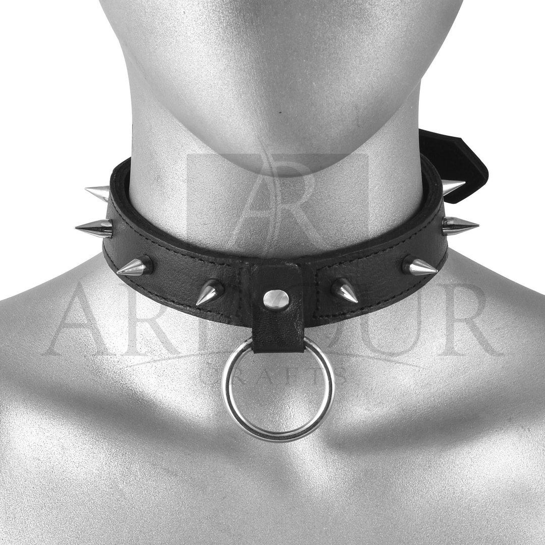 Real Leather Spiked Choker Collar Black Leather Choker With Etsy
