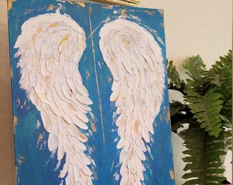 Original Textured Acrylic Angel Wings on 12x16 Canvas Panel