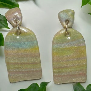 Handmade Polymer Clay Earrings - sage, gold, mauve Hypoallergenic Polymer Clay Dangle Earrings,  Fashion Polymer Clay Earrings