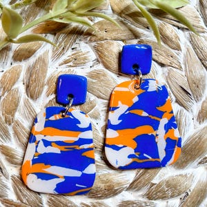 Florida Gators Orange, Blue & white Handmade Polymer Clay Earrings Hypoallergenic Polymer Clay Dangle Earrings, Modern Clay Earrings