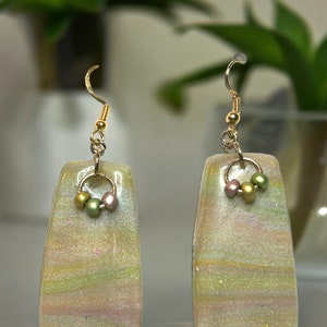 Handmade Polymer Clay Earrings - sage, gold, mauve Hypoallergenic Polymer Clay Dangle Earrings,  Fashion Polymer Clay Earrings