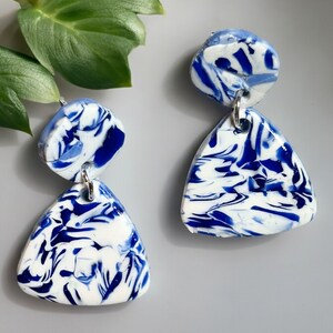 Handmade Polymer Clay Earrings - Navy blue & white, Hypoallergenic Polymer Clay Dangle Earrings,  Fashion Polymer Clay Earrings