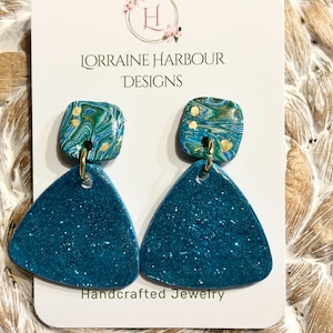 Teal, turquoise, green and gold handmade Polymer Clay Earrings, Multicolor Polymer Clay Earrings, Fashion Polymer Clay Earrings