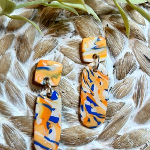 Florida Gators Orange, Blue & white Handmade Polymer Clay Earrings Hypoallergenic Polymer Clay Dangle Earrings, Modern Clay Earrings
