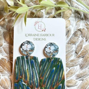 Olive green, copper and blue handmade Polymer Clay Earrings, Multicolor Polymer Clay Earrings, Fashion Polymer Clay Earrings