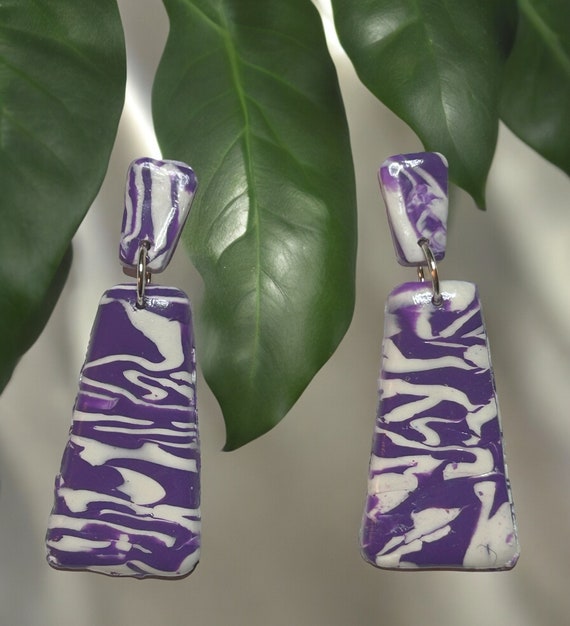 TCU Purple White Handmade Polymer Clay Earrings Hypoallergenic