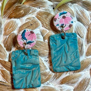 Handmade Polymer Clay Earrings turquoise with florals, Multicolor Polymer Clay Earrings, Fashion Polymer Clay Earrings