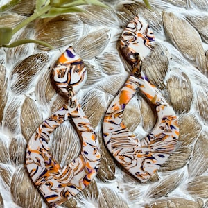 Clemson Tigers purple and orange handmade Polymer Clay Earrings Hypoallergenic Polymer Clay Dangle Earrings, Modern Clay Earrings