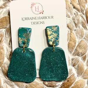 Teal, turquoise, green and gold handmade Polymer Clay Earrings, Multicolor Polymer Clay Earrings, Fashion Polymer Clay Earrings