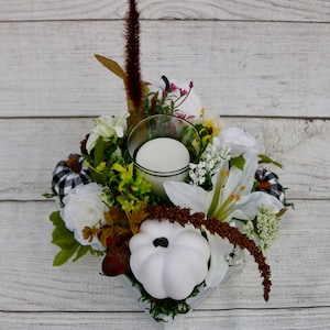 Arreglo floral rústico, macetero de madera auténtica con flores y vegetación, decoración otoñal, decoración de repisas, decoración de consolas de TV, decoración de entradas