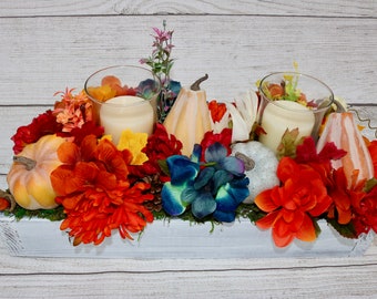 Farmhouse Floral Arrangement, Real Wood Planter with Flowers & Greenery, Fall Decor, Mantle Decor, Tv Console Decor, Entryway Decor